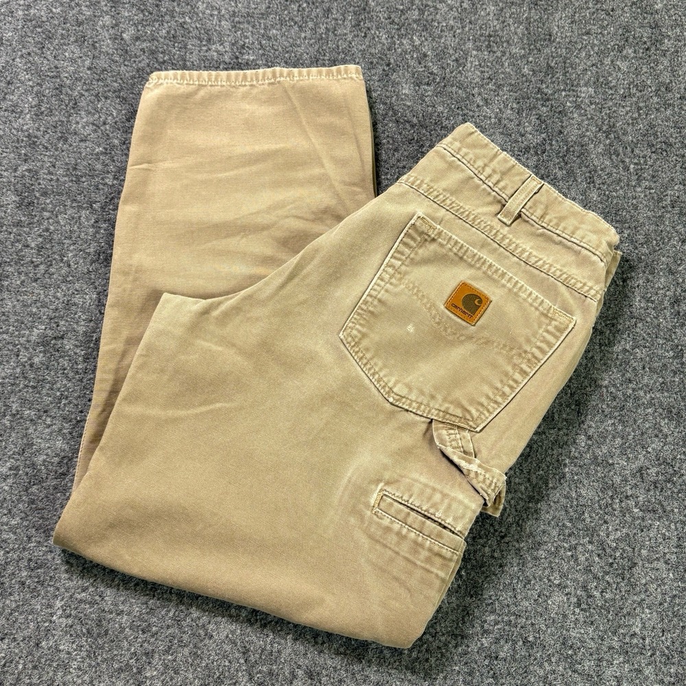 Carhartt Carpenter Pants Mens 32x29 Canvas Loose Fit Mushroom Gray B159 MUS